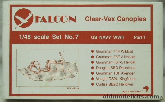 Falcon 1/48 Clear-Vax 1/48 Upgrade Canopies - F4F Wildcat / F6F-3 And F6F-5 Hellcat / SDB Dauntless / TBF Avenger / OS2U Kingfisher / SB2C Helldiver, 7 plastic model kit
