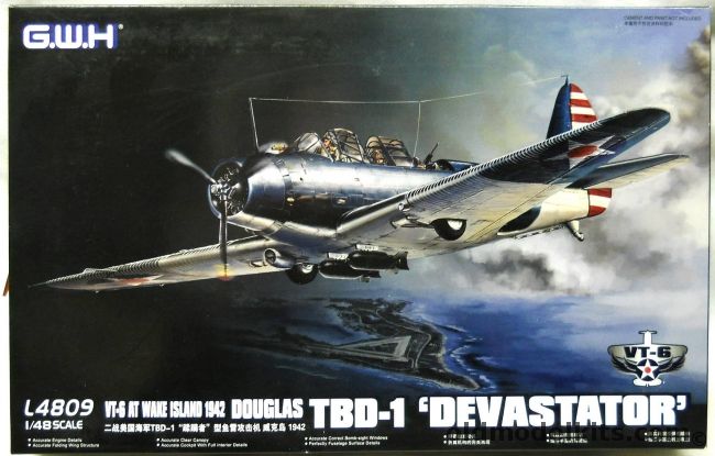 Great Wall 1/48 Douglas TBD-1 Devastator - With Eduard Zoom PE / TWO Eduard USN Super WWI Seatbelts / SAC Metal Gear / Techmod Decal Set - VT-6 At Wake Island 1942, L4809 plastic model kit