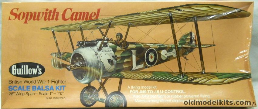 Guillows 1/12 Sopwith Camel - 28 Inch Wingspan Flying Model  For R/C / Gas Power Or Static Display, 801 plastic model kit