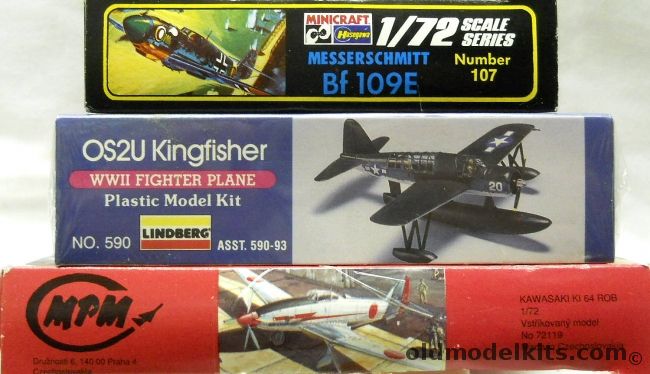 Hasegawa 1/72 Messerschmitt Bf-109 E / Lindberg Kingfisher OS2U / MPM Kawasaki Ki-64 Rob, 107 plastic model kit