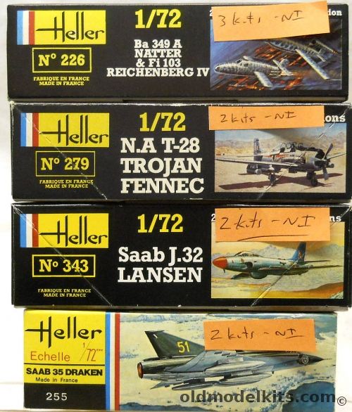 Heller 1/72 THREE Ba-349 Natter & Fi-103 Reichenberg IV / TWO T-28 Trojan Fennec / TWO Saab J-32 Lansen / TWO Saab 35 Draken, 226 plastic model kit