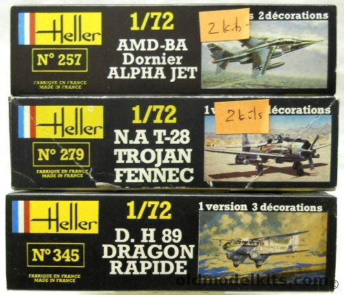 Heller 1/72 TWO AMD-BA Dornier Alpha Jet / TWO T-28 Trojan Fennec / DH-90 Dragon Rapide, 257 plastic model kit