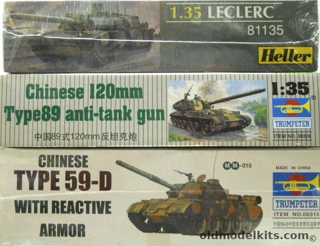 Heller 1/35 Leclerc / Trumpeter 120mm Type 89 Anti Tank Gun / Trumpeter Type 59-D With Reactive Armor, 81135 plastic model kit