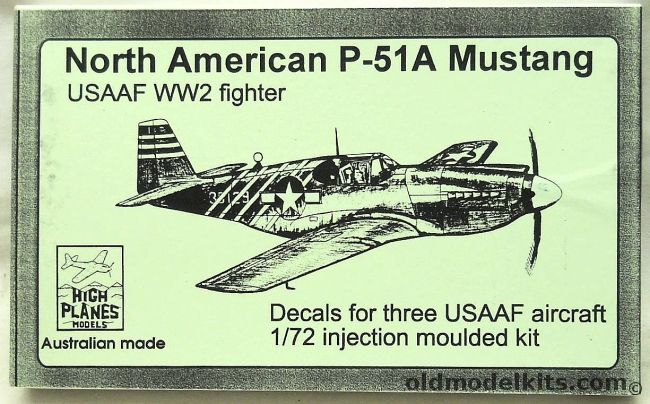 High Planes 1/72 North American P-51A Mustang - USAAF Jackie 530th Sq 311 FG India 1944 / Sis 11th Of The 311 FG India 1953 / 1st Air Commando Group CBI Theatre 1943/44, 72015 plastic model kit