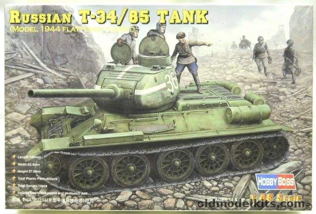 Hobby Boss 1/48 Russian T-34/85 Tank - Model 1944 Flattened Turret - (T34), 84807 plastic model kit