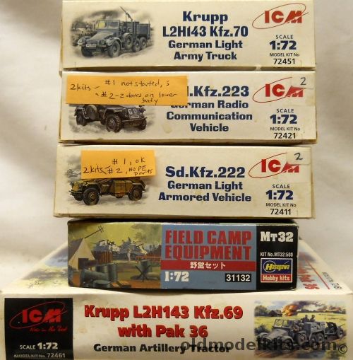 ICM 1/72 Krupp L2H143 Kfz.70 German Army Light Truck / TWO Sd.Kfz.223 ...