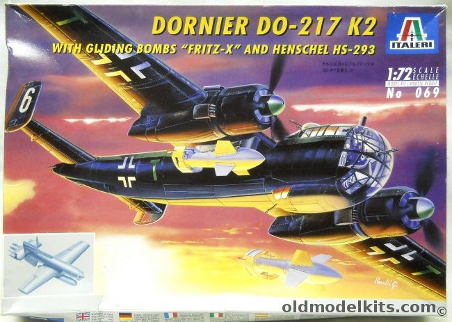 Italeri 1/72 Dornier DO-217 K2 with Fritz X and HS-293 Glide Bombs, 069 plastic model kit