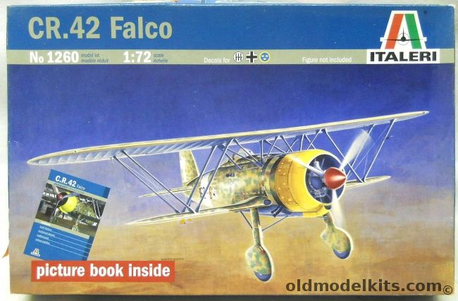 Italeri 1/72 TWO CR-42 Falco - With Reference Picture Book - With Decals For 4 Italian Aircraft / Sweden Wing F9 Kiruna 1942 / Luftwaffe JG/107 Nancy-Essay  France 1944, 1260 plastic model kit