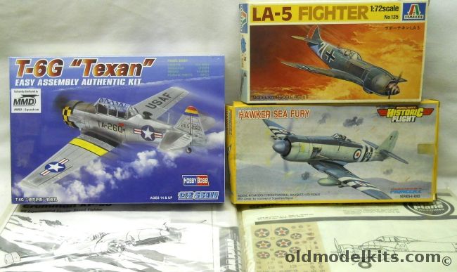 Revell 1/72 LA-5 Fighter / Pioneer 2 Hawker Sea Fury / Hobby  Boss T-6G Texan / Rareplane Grumman XF5F-1 Skyrocket Bagged / Formaplane Grumman XP-50 Bagged, 135 plastic model kit