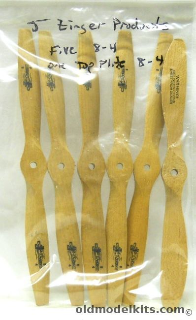 J Zinger Products FIVE 8-4 And ONE Top Flite 8-4 Wood Propellers NOS - JZ - Bagged plastic model kit