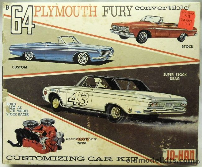 Jo-Han 1/25 1964 Plymouth Fury Convertible Customizing Kit - Stock / Custom / Super Stock Drag, C-564-149 plastic model kit