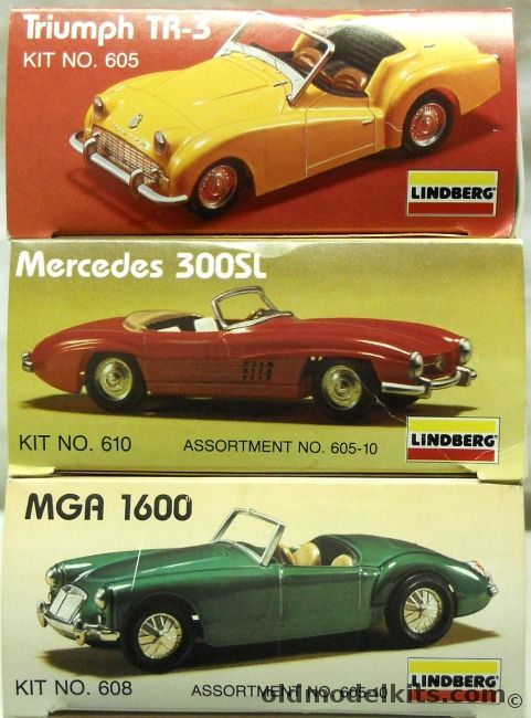 Lindberg 1/32 Triumph TR-3 / Mercedes 300SL / MGA 1600, 605 plastic model kit