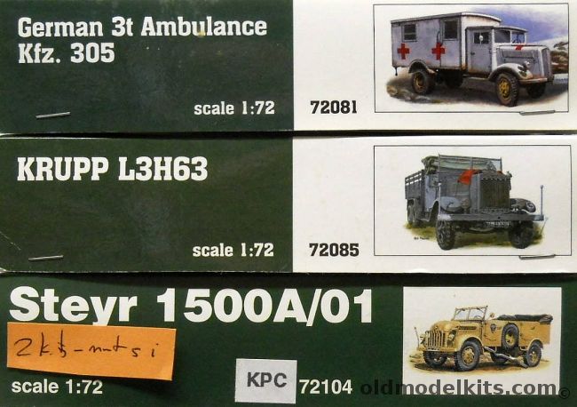 MAC Distribution 1/72 German 3 Ton Ambulance Kfz. 305 / Krupp L3H63 Truck / TWO AMC Models Steyr 1500A/01, 72081 plastic model kit