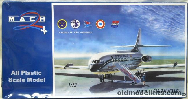 Mach 2 1/72 Sud Se-210 Caravelle III Or IVR - Air France / United Air Lines / French Air Force No. 234 Bretigny '78 / Air Inter 1967 / Swedish Air Force No. 172 '73, GP023 plastic model kit