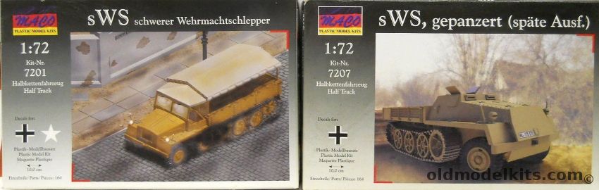 Maco 1/72 TWO sWS Schwerer Wehrmachtschlepper Half Track And sWS Gepanzert Hafl Track (spate Ausf), 7201 plastic model kit
