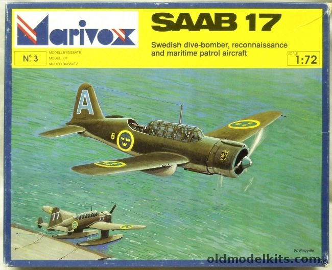 Marivox 1/72 Saab 17  Dive Bomber - With Wheels / Skis / Floats And Decals For Sweden / Austria / Ethiopian / Danish / Finnish Air Forces, 3 plastic model kit