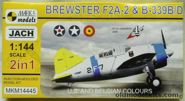 Mark I Models 1/144 TWO Brewster F2A-2 Buffalo And B-339B/D - USS Lexington VF-2 Spring 1941 / US Naval ATC NAS Miami Summer 1942 / USAAF 5th AF Australia Autumn 1942 / Belgian Colors Newark Airport NJ April 1940, MKM144445 plastic model kit