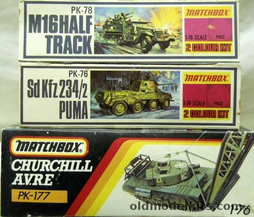 Matchbox 1/76 TWO M16 Halftrack  / TWO SdKfz 234/2 Puma / TWO Churchill AVRE, PK78 plastic model kit