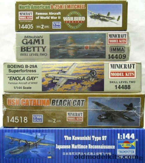 Minicraft 1/144 B-25 H/J Mitchell / G4M1 Betty / B-29A / PBY Catalina / Trumpeter Type 97 Mavis, 14405 plastic model kit