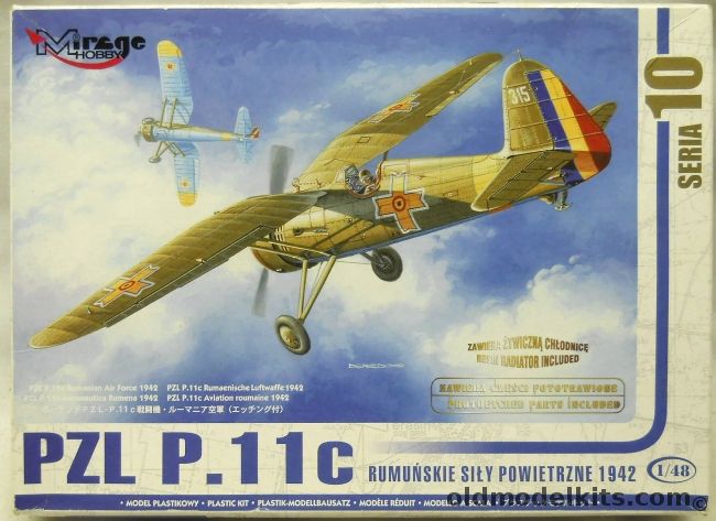 Mirage Hobby 1/48 PZL P-11C - Romanian Air Force Escadrille 49 Bucharest-Baneasa Aerodrome 1942 / Poland Pursuit Brigage September 1939, 48103 plastic model kit