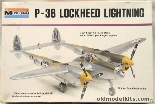 Monogram 1/48 P-38 Lockheed Lightning - P-38L / P-38M 2 Seat Night Fighter / P-38J / F-5 Lightning - White Box Issue, 6848 plastic model kit