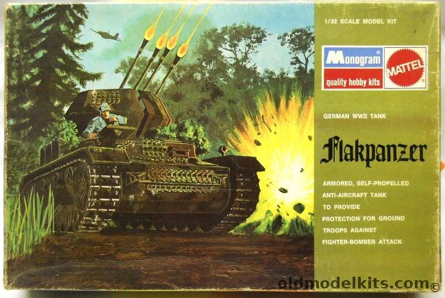 Monogram 1/32 Wirbelwind Flakpanzer IV - With Diorama Sheet - Green Box Issue, 6860 plastic model kit