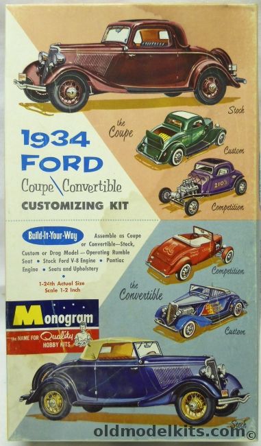 Monogram 1/24 1934 Ford Coupe Or Convertible - 6 Way Customizing Kit, PC72-198 plastic model kit