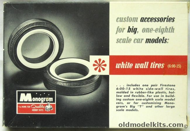 Monogram 1/8 White Wall Tires  - Tire Size 6.00-15 Firestone - Custom Accessories For 1/8 Scale Cars, AK207-79 plastic model kit