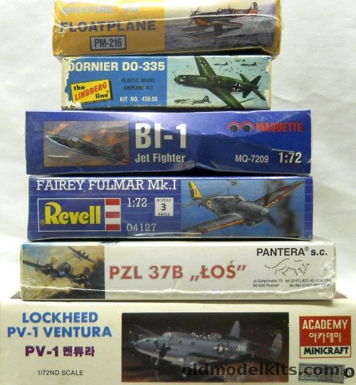 PM Model 1/72 Spitfire VB Floatplane / Lindberg Do-335 / Maquette BI-1 Jet Fighter /  Revell Fairey Fulmar MkI / Pantera PZL-37B Los / Academy Lockheed PV-1 Ventura, PM216 plastic model kit