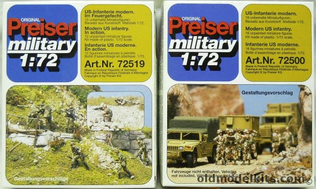 Preiser 1/72 TWO Sets Of 12 US Infantry In Action / TWO Sets Of Modern US Infantry, 72500 plastic model kit