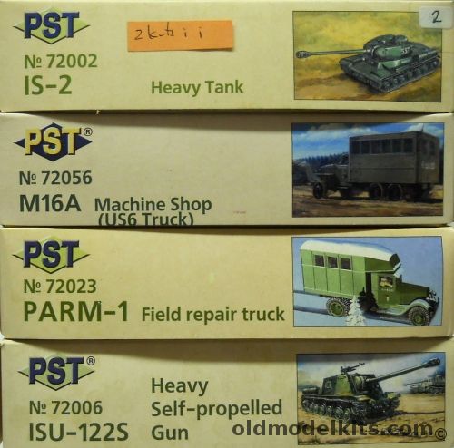 PST 1/72 TWO IS-2 Heavy Tanks / M16A Machine Shop (US6 Truck) / OARM-1 Field Repair Truck / ISU-122S Heavy SP Gun, 72002 plastic model kit