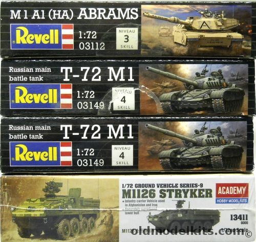 Revell 1/72 M1 A1 (HA) Abrams / TWO T-72 M1 / Academy M1126 Stryker, 03112 plastic model kit
