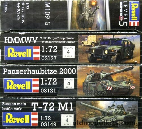 Revell 1/72 M109 G / HMMWV M998 Cargo Troop Carrier / Panzerhaubitze 2000 / T-72 M1 Russian Main Battle Tank, 03305 plastic model kit