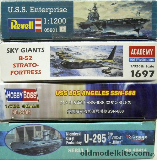 Revell USS Enterprise CV-6 Aircraft Carrier 1/1200 / Academy 1/320 B-52 / Hobby Boss 1/700 USS Los Angeles SSN-688 / Mirage 1/400 U-295 Type U-VIIC/41 Plus Biber, 05801 plastic model kit