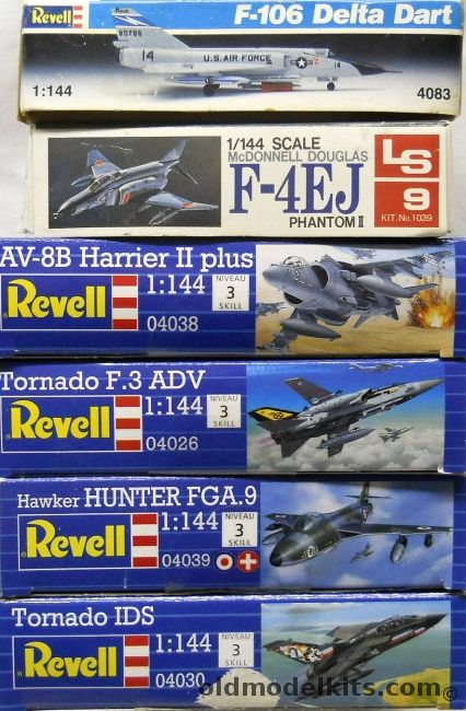 Revell 1/144 F-106 Delta Dart / AV-8B Harrier II Plus / Tornado F.3 ADV / Hunter FGA.9 / Tornado IDS / LS F-4EJ Phantom II, 4083 plastic model kit