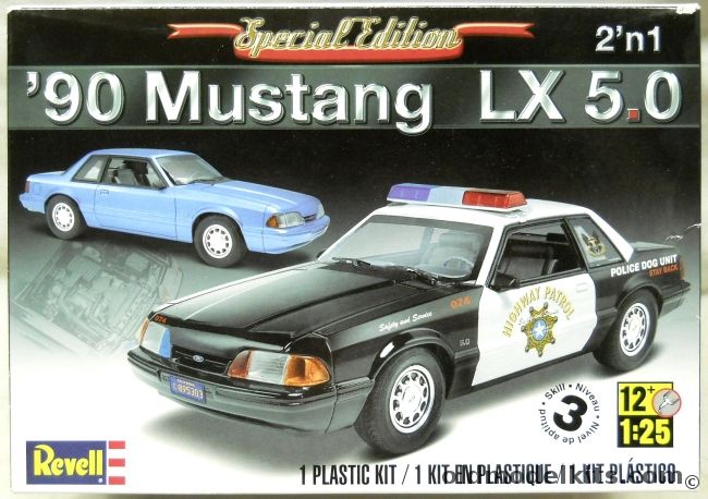 Revell 1/25 1990 Ford Mustang LX 5.0 - Stock Or Police Car Highway Patrol, 85-4252 plastic model kit