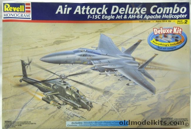 Revell 1/48 Air Attack Deluxe Combo F-15C Eagle And AH-64 Apache Helicopter - With Paint / Brush / Glue, 85-6672 plastic model kit