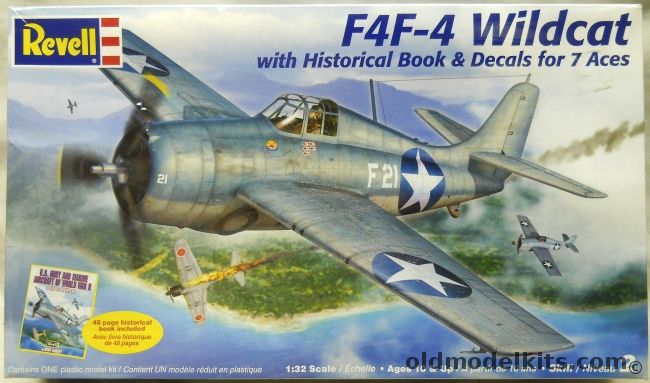 Revell 1/32 F4F-4 Wildcat With Historical Book - And Decals for 7 Aces Joe Foss / Bruce Jacques / James Swett / Marion Carl / John Thach / William Leonard / John Raby - (F4F4), 85-6876 plastic model kit