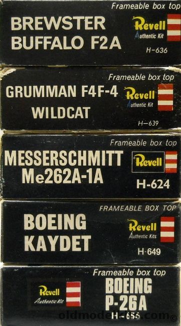 Revell 1/72 Brewster F2A Buffalo F4F Wildcat  Me-262 TWO Boeing Kaydet PT-17 / Boeing P-26a Peashooter - Great Britain Issue, H636 plastic model kit