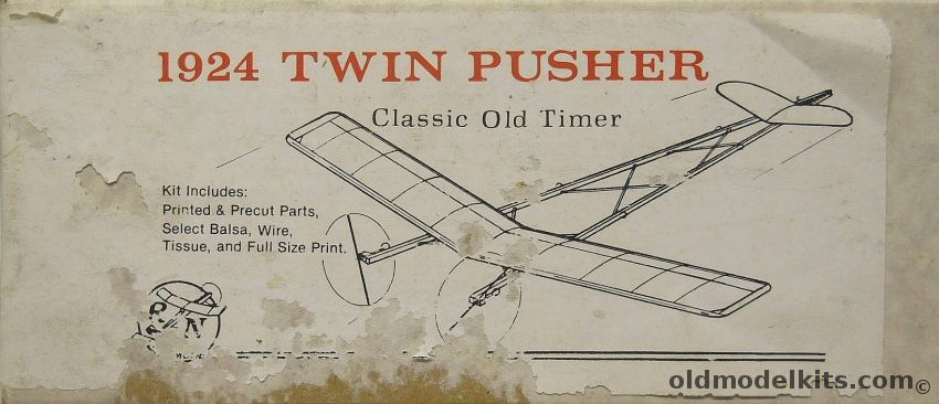 RN Models 1924 Twin Pusher - Design P.E.G. 54 - 25.25 Inch Wingspan Flight Rubber Powered Aircraft, RF311 plastic model kit