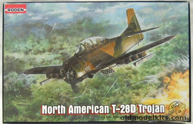 Roden 1/48 North American T-28B - Trojan USAF 4400 Training Sq Eglin AFB 1964 / Special CIA Unit Based in Albertville Congo 1966 / USAF 606th Special Operations Squadron Thailand Late 1960s, 150 plastic model kit