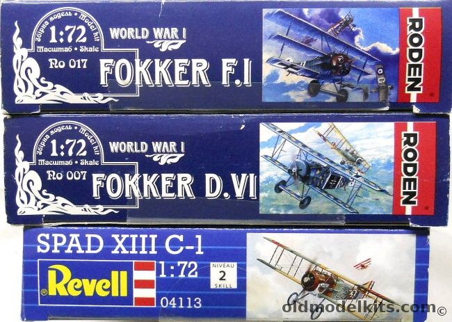 Roden 1/72 Fokker F.1 Triplane / Fokker D-VI / Revell Spad XIII C-1, Ro017 plastic model kit
