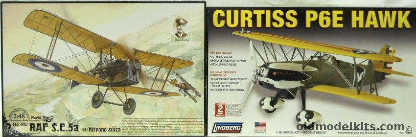 Roden 1/48 RAF SE-5A With Hispano Suiza And Lindberg Curtiss P-6E Hawk, RO419 plastic model kit