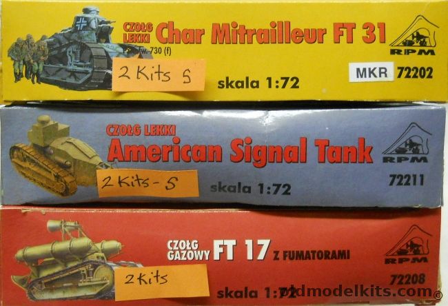 RPM 1/72 TWO Char Mitrailleur FT 31 / TWO American Signal Tank / TWO FT 17 Z Fumatorami, 72202 plastic model kit