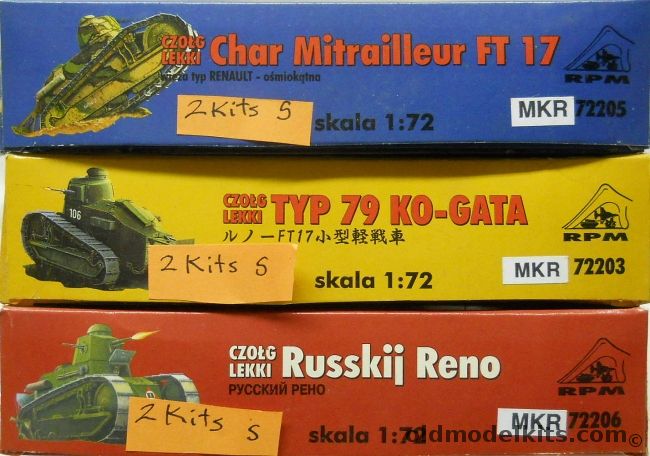 RPM 1/72 TWO Char Mitrailleur FT 17 / TWO Type 79 Ko-Gata / TWO Russian Reno FT-17, 72205 plastic model kit