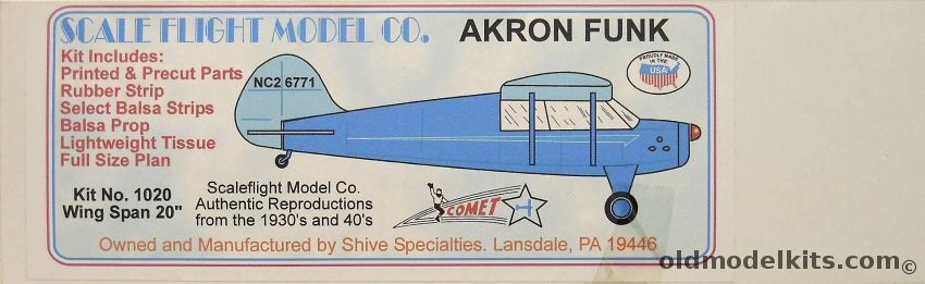 Scale Flight Dime Comet Akron Funk - 20 inch Wingspan Flying Airplane, 1020 plastic model kit