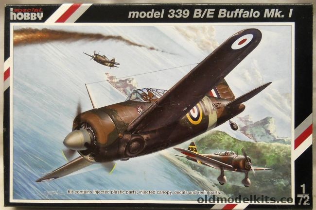 Special Hobby 1/72 Model 339 B/E Buffalo Mk.I - Australia RAAF 21 Sq Sungei Patani Malaysia F/Lt JR Congo Kinninmont 1941 4 Kills / New Zealand RNZAF Kallang Singapore Noel C Sharp Three Kills / RAAF Sembawang Singapore Sgt Mac N Read 3.5 Kills - BAGGED, SH72131 plastic model kit