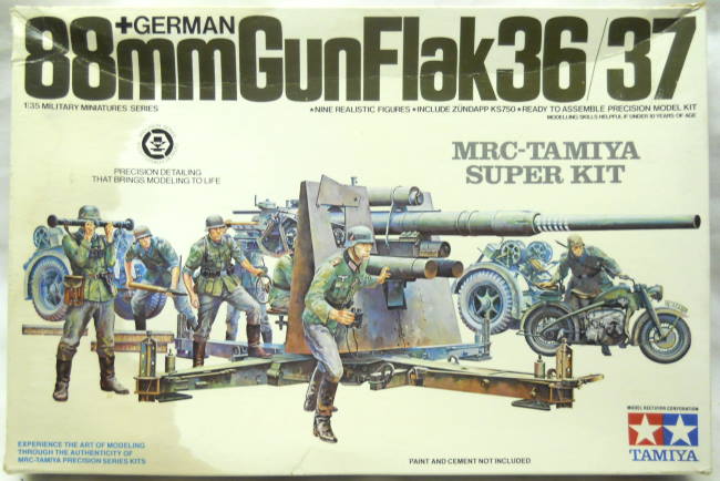 Tamiya 1/35 German 88mm Gun Flak 36/37 - With Zundapp KS750 Motorcycle and Gun Crew, MM-117A plastic model kit