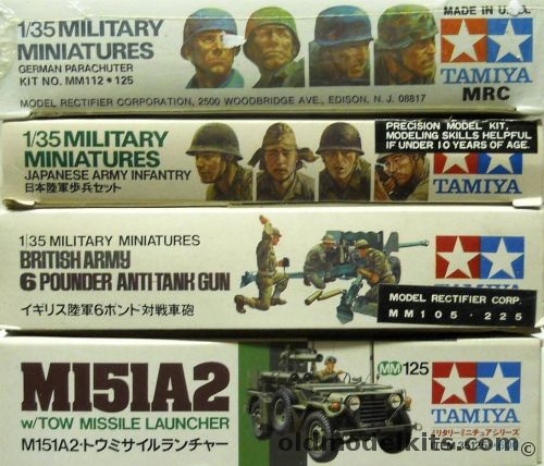 Tamiya 1/35 German Paratroopers And Japanese Army Infantry And British Army 6 Pounder Anti-Tank Gun and M151A2, MM112 plastic model kit