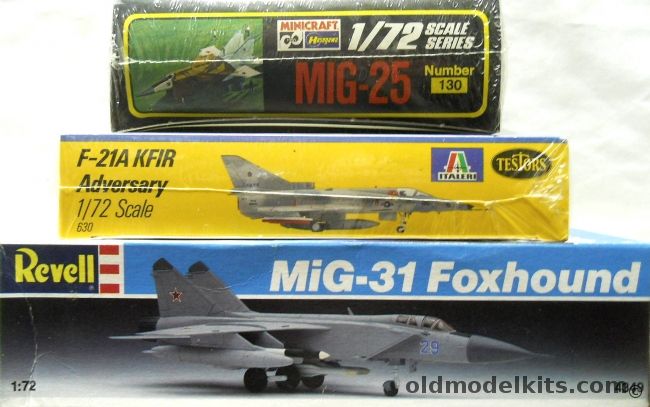 Testors 1/72 F-21 Kfir Adversary / Hasegawa Mig-25 Foxbat / Revell Mig-31 Foxhound, 630 plastic model kit